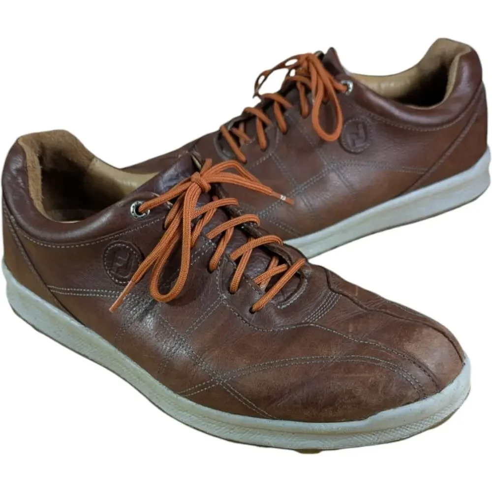 FOOTJOY FJ VERSALUXE Spikeless Golf Shoes Size 9.5 M Brown 57253 Orange